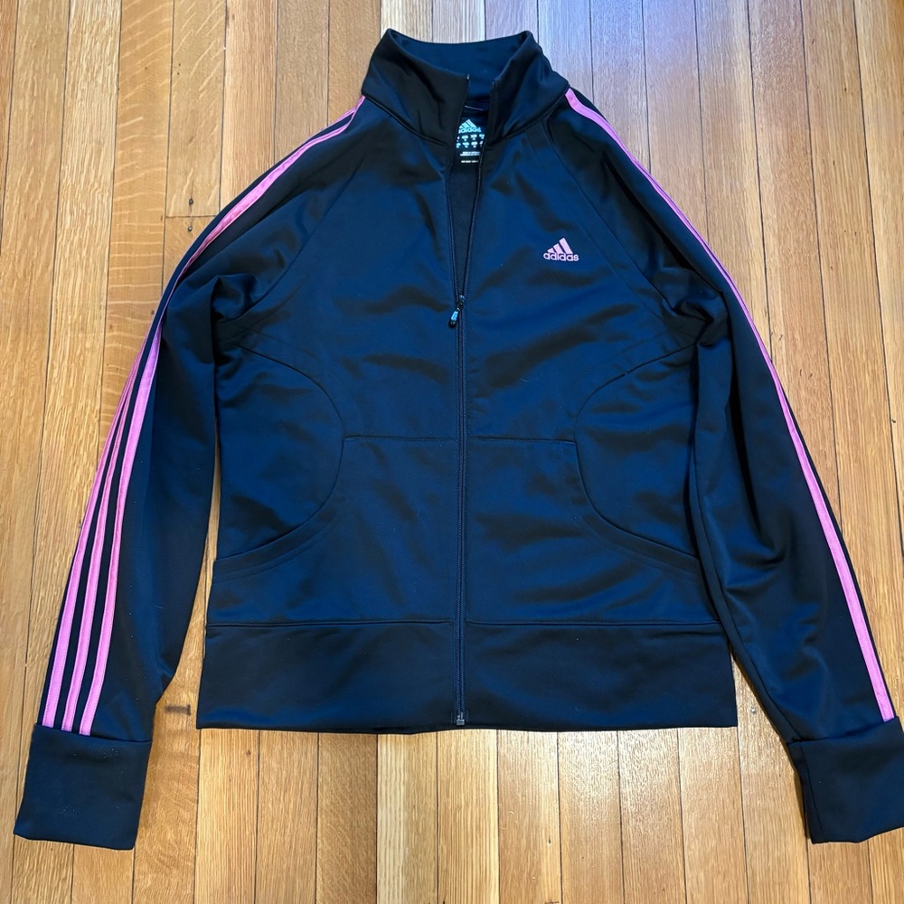Adidas Women's Black Track Jacket with Pink Accents